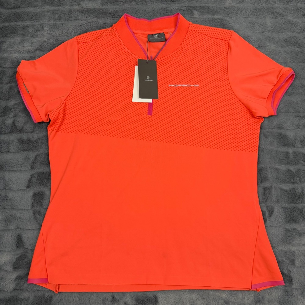 Porsche Womens Polo Shirt Orange Pink Quarter Zip Sport Top WAP538XXX0M0SP L